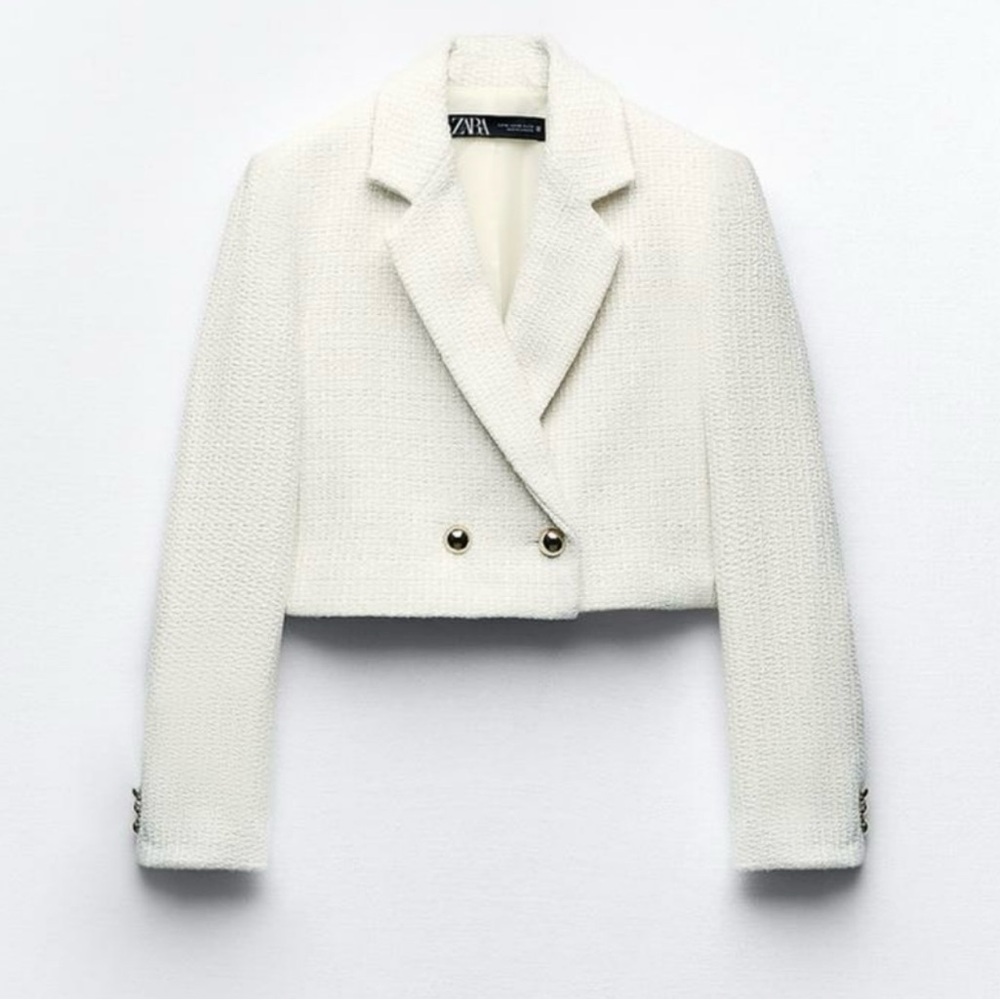 Zara Women's Cream Double-Breasted Blazer